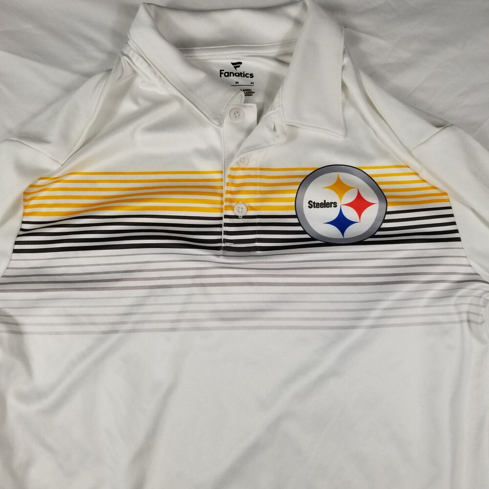 Fanatics Pittsburgh Steelers Short Sleeve Polo Shirt Mens Medium White Striped